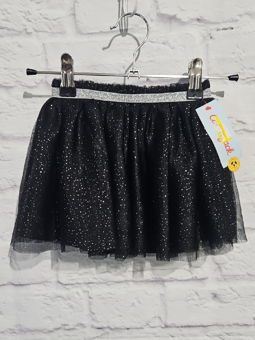 Cat & Jack Black Glitter Tulle Skirt with Silver Waistband